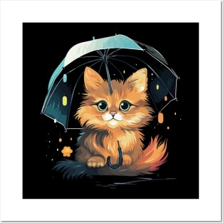 Somali Cat Rainy Day With Umbrella Posters and Art